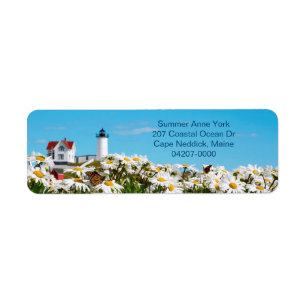 Etiqueta Retorno do Farol de Maine no Verão de Nubble Light