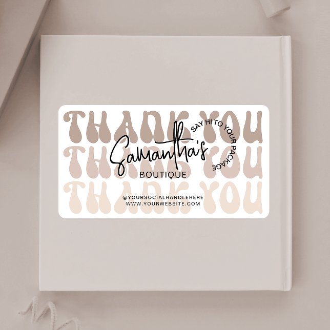 Etiqueta Retrô Bege Agradecimento pela Compra (Add the finishing touch to your parcels with these trendy beige & white business thank you stickers)