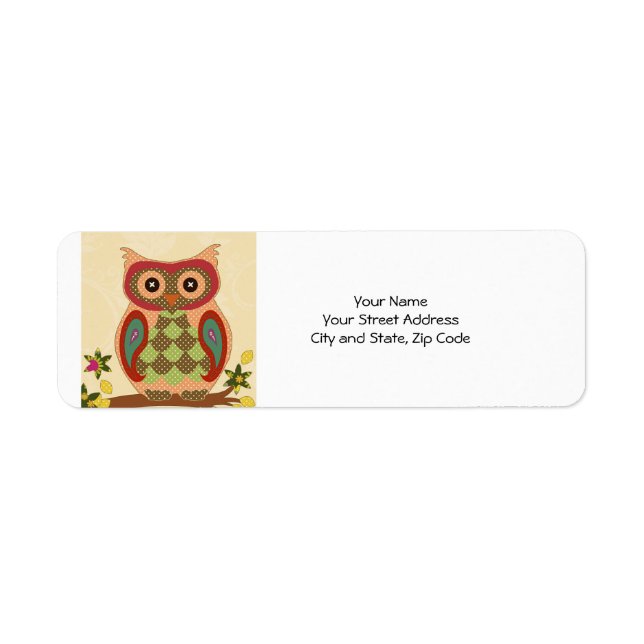 Etiqueta Retro Bohemian Owl (Frente)