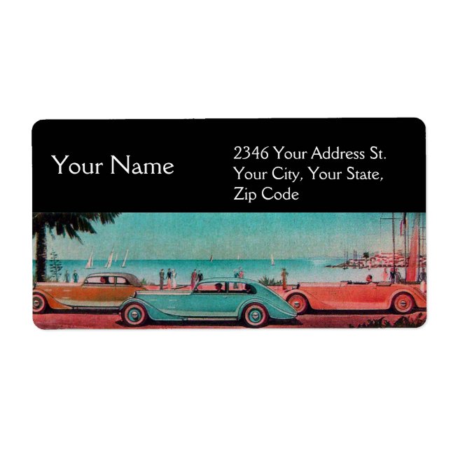 Etiqueta RETRO CARROS - reparo automático automóvel, preto (Frente)