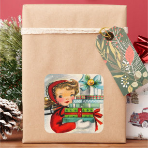 Etiqueta retro da menina da compra do Natal do