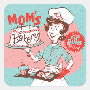 Etiqueta retro da padaria da mãe - quadrado