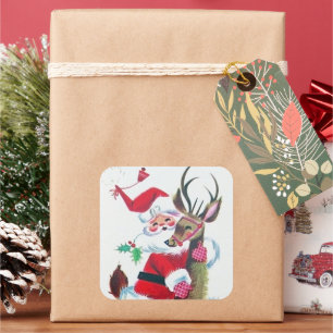 Etiqueta retro da rena do papai noel do natal