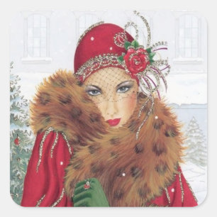 Etiqueta retro da senhora do natal vintage da