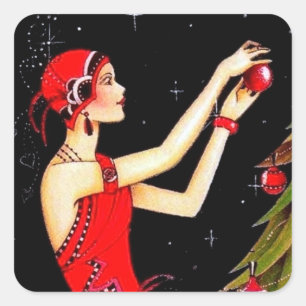 Etiqueta retro da senhora do natal vintage do art