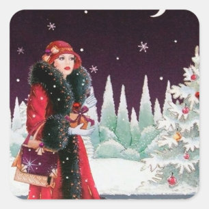 Etiqueta retro da senhora do natal vintage do art