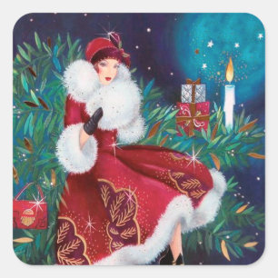 Etiqueta retro da senhora do natal vintage do art