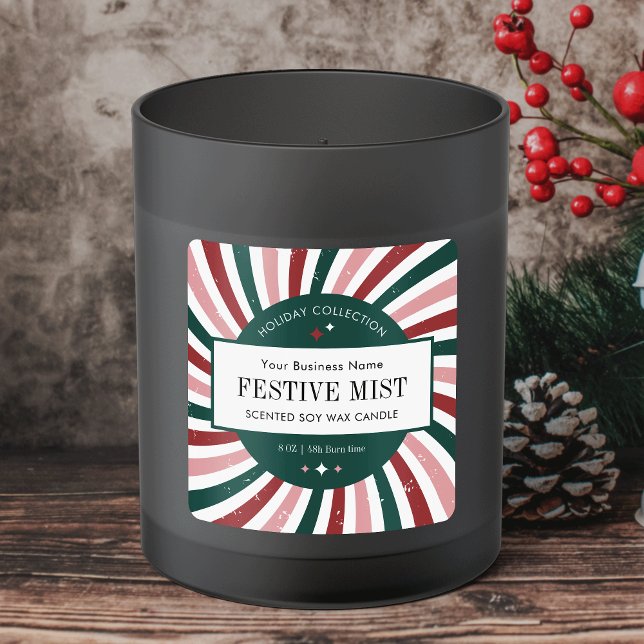 Etiqueta Retro de Vela de Natal Embalagem de Féria (Bring back the nostalgia with this retro-inspired Christmas product sticker)