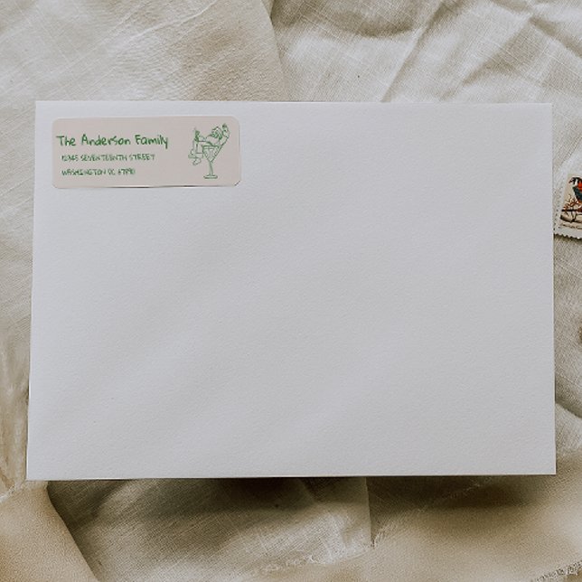 Etiqueta Retro Drawn Green Santa Claus Merry Christmas (Criador carregado)