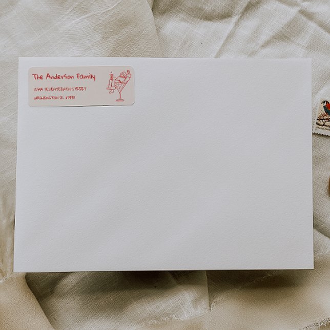 Etiqueta Retro Drawn Red Santa Claus Merry Christmas (Criador carregado)