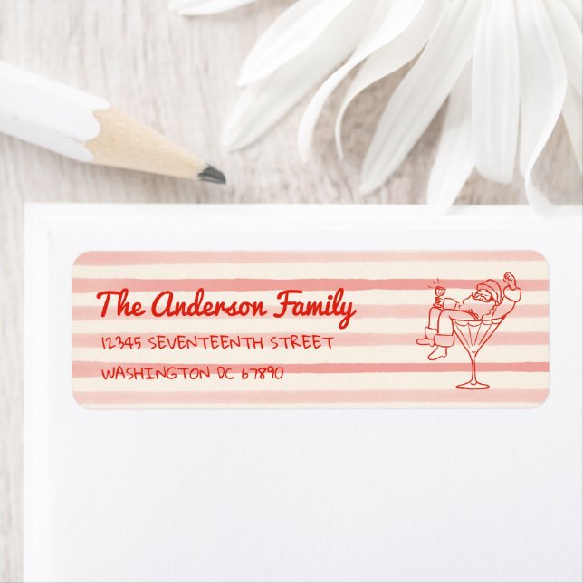 Etiqueta Retro Drawn Red Santa Claus Merry Christmas Fun (Insitu)