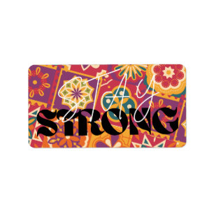 Etiqueta Retro Floral Patchwork dos Anos 70 Fique Forte