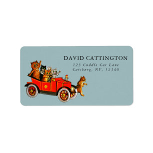 Etiqueta Retro Funny Louis Wain Cartoon Cats & Carro Antiqu