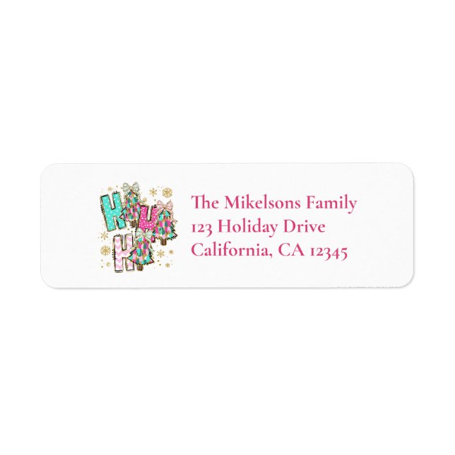 Etiqueta Retro Ho Ho Ho Glitter Christmas (Frente)