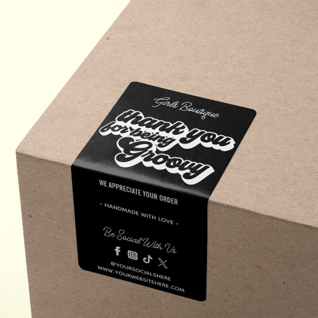 Etiqueta Retro Obrigado Por Comprar O Groovy Black & White (Criador carregado)