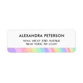 Etiqueta Retro Pastel Rainbow Wavy Pattern with Stars