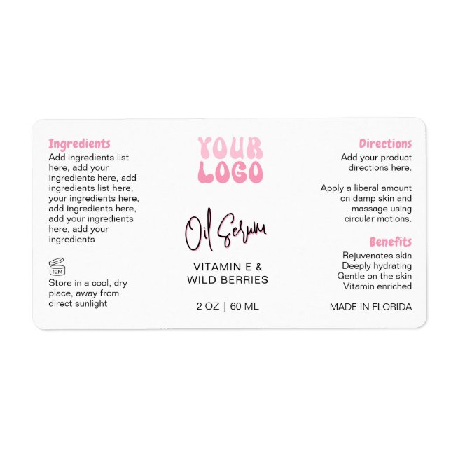 Etiqueta Retro Pink 2oz Dropper Bottle Wraparound (Frente)