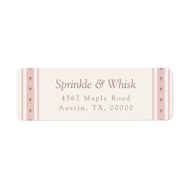 Etiqueta Retro Pink And Brown Heart Stripes Bakery (Frente)