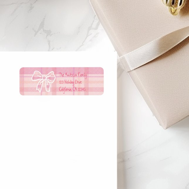 Etiqueta Retro Pink Plaid Whimsical Holiday  (Criador carregado)