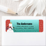 Etiqueta Retro Red Aqua Christmas Snowman Olhando estrelas<br><div class="desc">Bonito boneco de neve olhando para as estrelas Retro Engraçado Natal Snowman Chevron Zigzag Pattern Return Address Label em Vermelho e Verde - Veja mais Designs de Natal em Sandra Mack Studio</div>