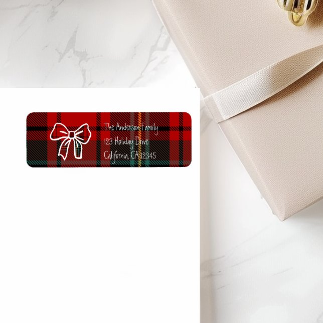 Etiqueta Retro Red Plaid Whimsical Christmas  (Criador carregado)