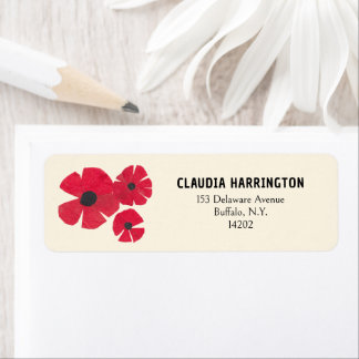 Etiqueta Retro Red Poppies Original Art Cut Return Endereço