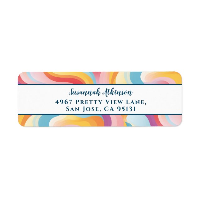 Etiqueta Retro Revival Abstrato Boho Rainbow Wave (Frente)
