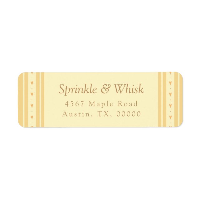 Etiqueta Retro Yellow And Orange Heart Stripes Bakery (Frente)