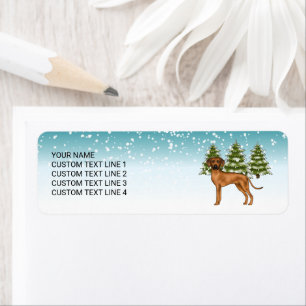 Etiqueta Rhodesian Ridgeback Com Texto Floresta De Inverno