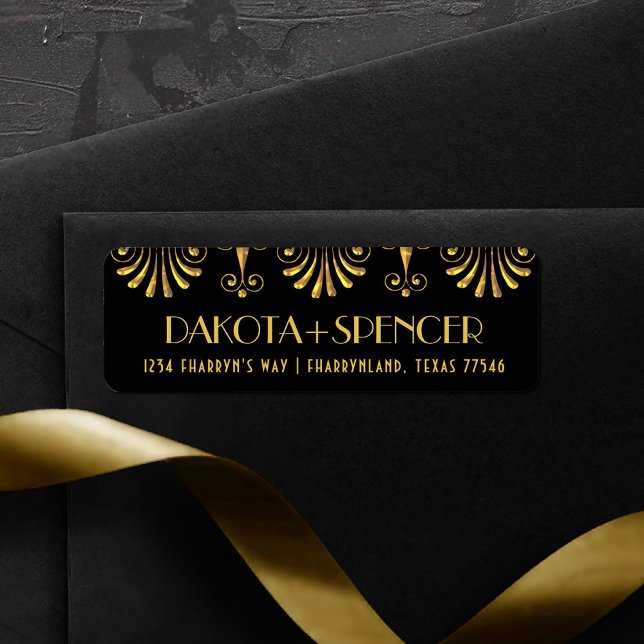 Etiqueta Roarin 20s Dourado e Black Modern Art Deco Endereç (Criador carregado)