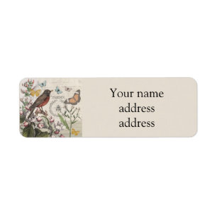 Etiqueta Robin Elegant Bird Butterfly Arte Francesa