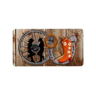 Etiqueta Roda de Ferradura do Cowboy Ocidental