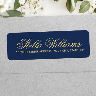 Etiqueta Romantic dark navy blue calligraphy script address