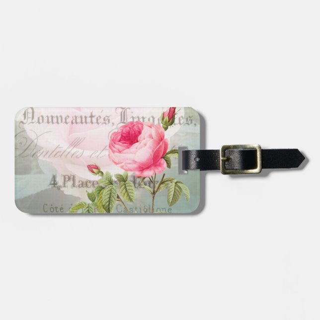 Etiqueta Romântica de Bagagem de Rosa (Frente Horizontal)