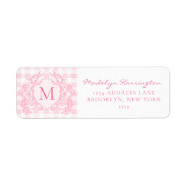 Etiqueta Rosa Bege Gingham Floral Brasão Monograma Endereço