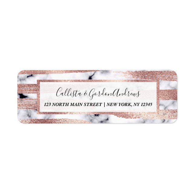 Etiqueta Rosa Chic Dourado de Brushstrokes Marble Moderno (Frente)