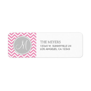Etiqueta Rosa de Bubblegum & Chevron moderno cinzento com