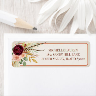 Etiqueta Rosa de Outono Floral Grama Pampas Chic Ocidental