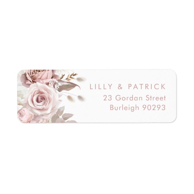 Etiqueta Rosa Desbotada & Beijo de Noiva Endereço de Devolu (Frente)