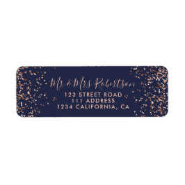 Etiqueta Rosa dourado confetti marinho azul tipografia casa