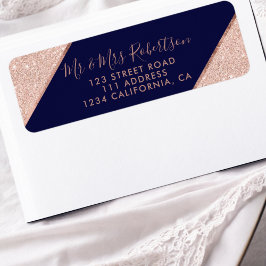 Etiqueta Rosa dourado - script ombre marinho casamento azul