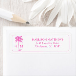 Etiqueta Rosa e Branco Palmetto Palma Costeira Monograma