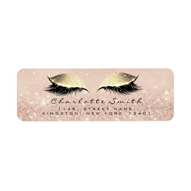 Etiqueta Rosa Glitter RSVP Retornar Endereço Olho Lashes Ma (Frente)