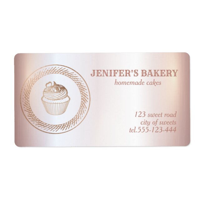 Etiqueta Rosa ouro Embalagem de cupcakes e guloseimas casei (Frente)