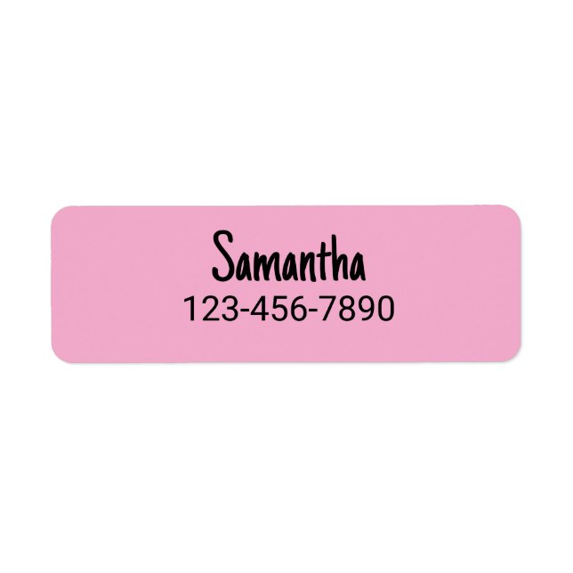 Etiqueta Rosa Pálido Simples e Número de Telefone Nome Pret (Frente)