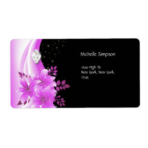 Etiqueta Rosa Preto Floral Jóia Diamante Endereço