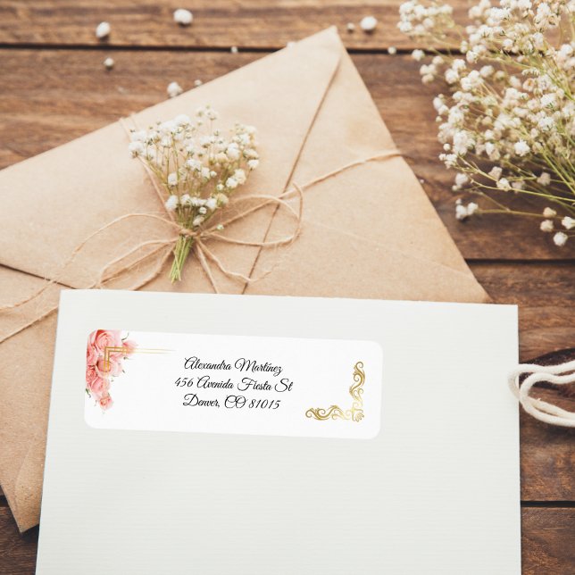 Etiqueta Rosa Rosa Rosa Simples, Elegante Branco, Quinceañe (Criador carregado)