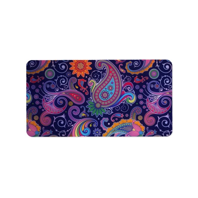 Etiqueta Rosa roxo de Paisley (Frente)