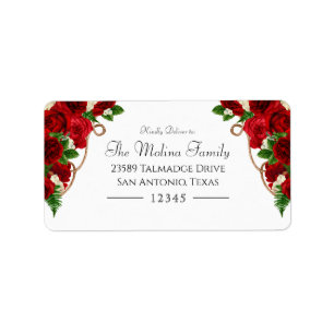 Etiqueta Rosa vermelha Floral Charro Quinceanera Endereço