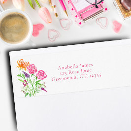 Etiqueta Rosas, Boca-de-Leão e Flores Elegantes em Aquarela